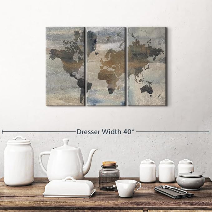 ElephantStock Stone World Wall Art - Horizontal Canvas - 3-Piece Lobby Wall Decor - Painting Map Canvas Print - Beige and Gray Decor for Wall by Avery Tillmon - 23" X 14"