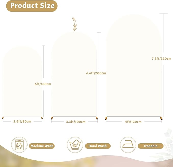 Ivory Arch Cover 6.6FT Spandex Fitted Wedding Arch Stand Covers Round Top Chiara Arch Covers Stretchy Backdrop Cover for Birthday Party Ceremony Banquet Decoration