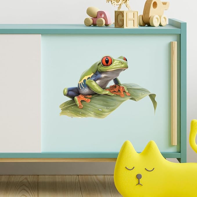 Lifelike Red Eyed Tree Frog Wall Decal Nursery Animal Wall Sticker Removable Peel and Stick Wall Art Decor for Kid Baby Classroom Preschool Living Room Playroom Bedroom School