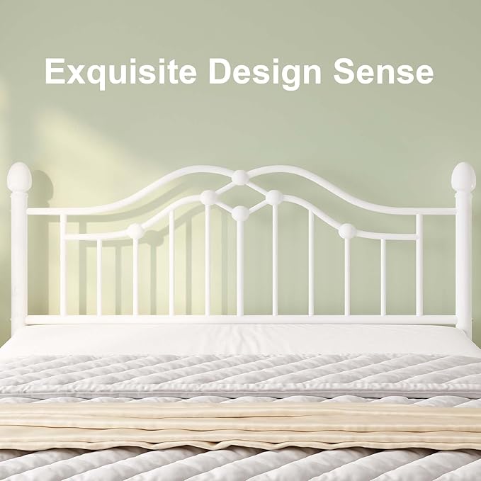 Full Metal Platform Bed Frame, Bed Frame with Victorian Headboard and Footboard, Strong Metal Slats Support, Mattress Foundation No Box Spring Needed, Easy Assembly, Noise Free, White