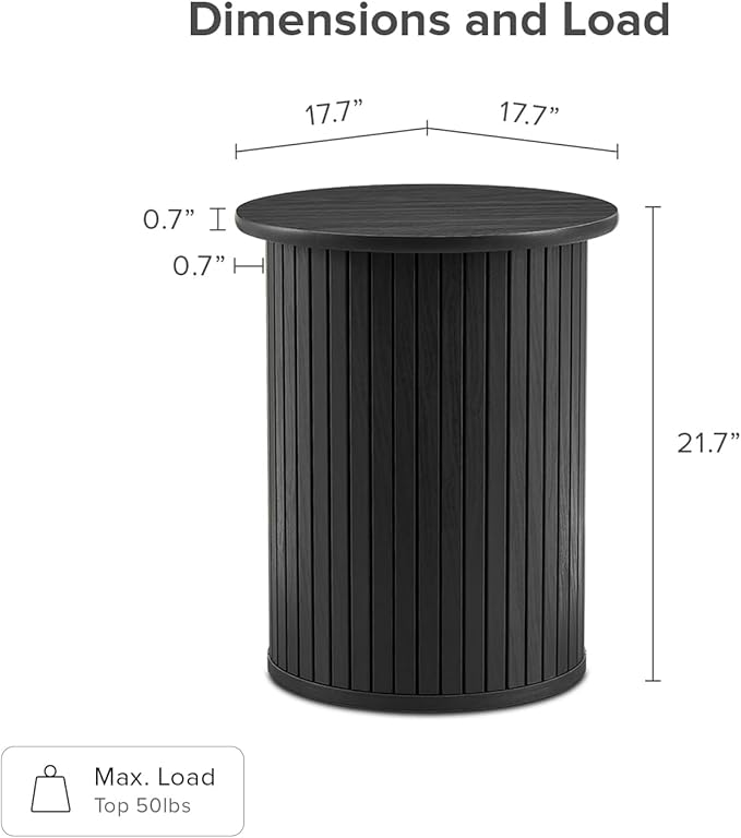 mopio Quin Pedestal Side Table, Tambour Round Fluted End Table, Small Accent Tables for Living Room, Mid Century Modern Night Stand, Circle Bedside Tables, Wood Nightstands for Bedroom (Black Oak)