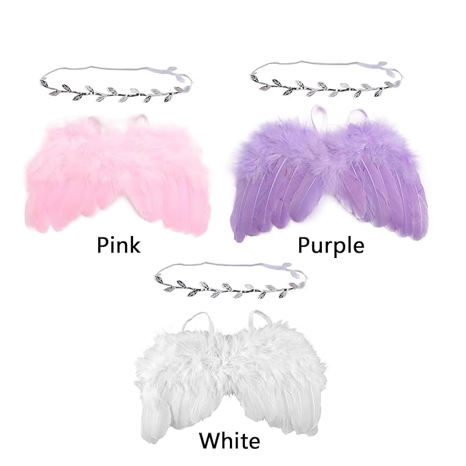 Qiansail Newborn Baby Fairy Angel Wings Princess Feather Wing Costume with White Headband Photography Props Shoot Outfits for Birthday (White)