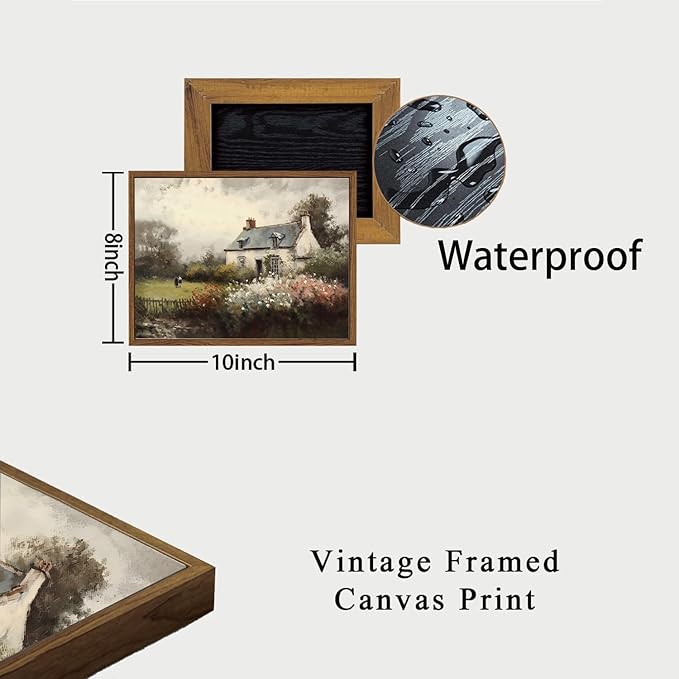 OIQArtOIQ Vintage Landscape Canvas Wall Art Framed Natural Scenery Painting Artwork Prints France Country Wilderness Farmhouse Decor Pictures Kitchen Bedroom Living Room Bathroom