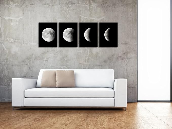 Wieco Art Eclipse of the Moon Modern Canvas Prints Wall Decorations for Living Room Abstract Space Black and White Pictures to Photo Paintings on Canvas Wall Art for Home Decorations Wall Decor