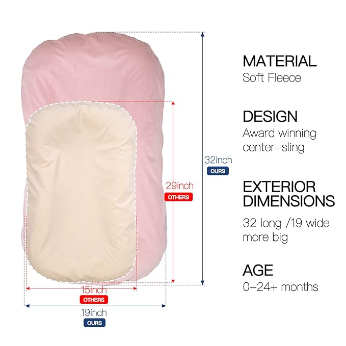 Baby Lounger for Newborn - Snuggle Cozy Me Lounger | Breathable Soft Cotton, 0-24 Months Portable Playtime Baby Nest, Newborn Baby Essentials Gifts- Pink (1 Lounger + 1 Cover)