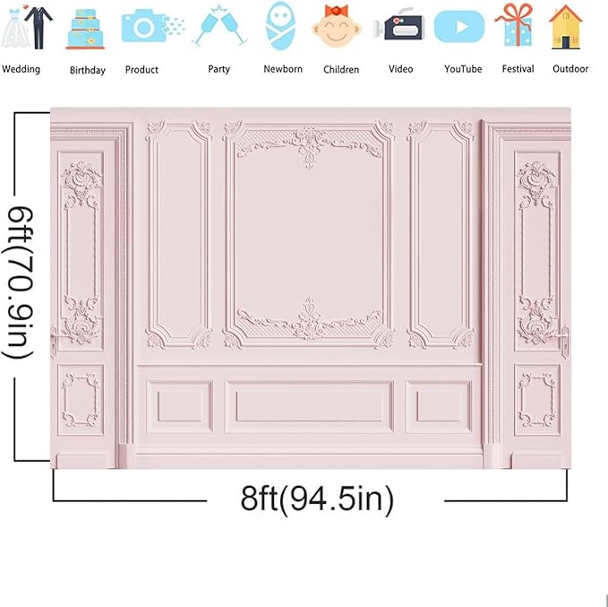 Light Pink Empty Room Wall Photography Backdrop Classic Interior Wedding Photo Background Girls Birthday Baby Shower Party Decorations Photoshoot Props 8x6ft Fabric