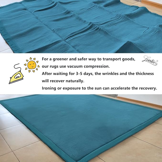 Loartee Coral Velvet Crawling Rugs & Area Rugs (6'8"x9'2", Blue) for Toddler Children Play & Yoga Mat Exercise Pads