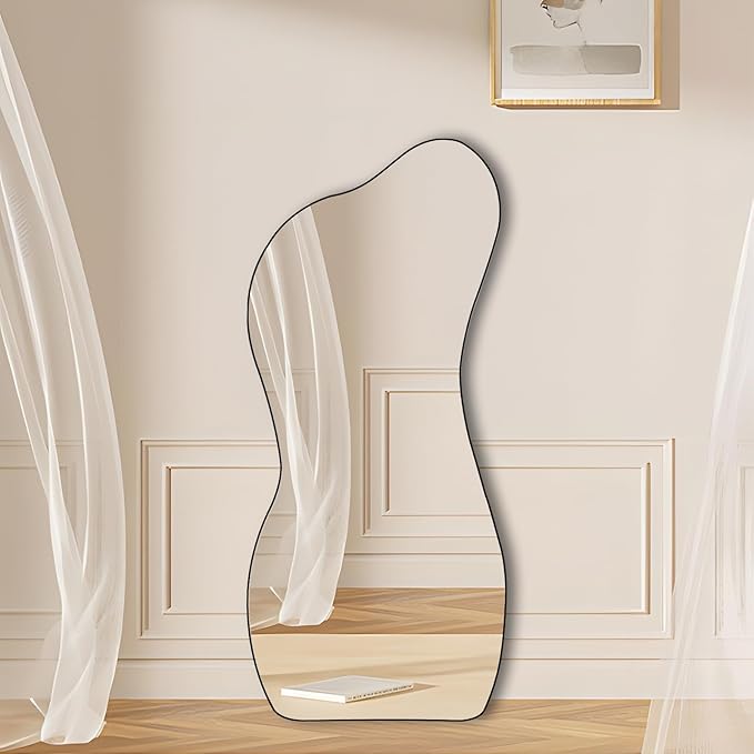 POZINO Irregular Mirror, Asymmetrical Wall Mirror, 47.2"x22" Frameless Abstract Mirrors for Wall, Modern Unique Shape Mirrors for Living Room Bathroom Bedroom Entryway Hallway