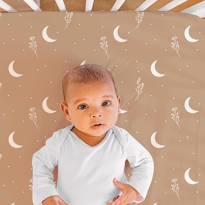 The Peanutshell 3 Piece Baby Crib Bedding Set for Boys & Girls - Newborn, Infant & Toddler Nursery Bed Set Decor with Fitted Crib Sheet, Dust Ruffle, Crib Comforter - Boho Celestial