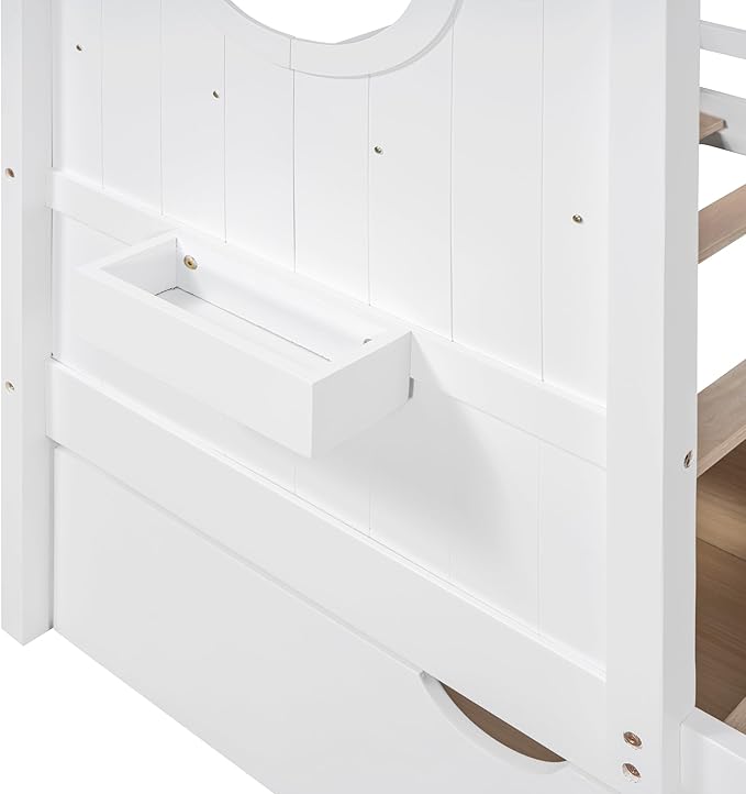 Merax Twin Size House Bed with 2 Drawers for Kids, Twin House Shaped Bed Frame with Storage Shelf for Boys Girls, Wooden Bed Frame Twin Size with Roof, No Box Spring Needed, White