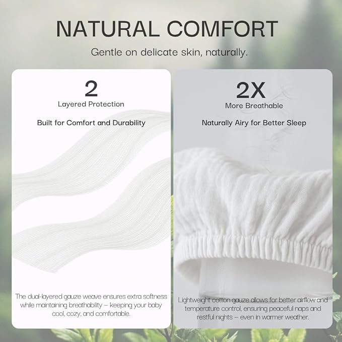 Salt Earth 100% Organic Cotton Muslin Standard Fitted Crib Sheet, 52"x28", 2 Pack Soft Breathable Natural Cotton Sheets Baby Mattress Bed Sheets, No Slip Neutral Baby Crib Sheet (Silver & Rainbow)