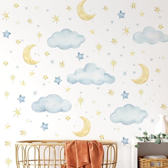 Clouds Moon Wall Decals Clouds Moon Wall Stickers Removable Clouds Stickers Decor for Baby Nursery Playroom Bedroom Classroom Kindergarten