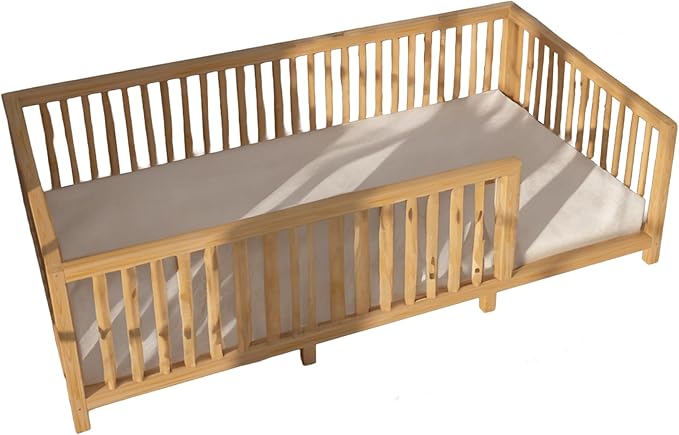 Montessori Floor Bed Designed with Open Front for Girls and Boys | Pine Wood Natural Solid Frame Beds Footed Model with Slats | Sturdy Designed Floor Bed Frame for Kids (Twin, Height : 23 Inches)