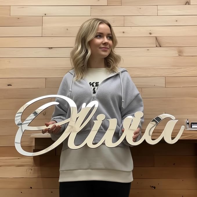 Large Custom Mirror Name Sign for Wall, Handmade Professsional 3D Laser Cut Custom Acrylic Name Sign Personalized for Bedroom, Man Cave Business Party Home Wedding Birthday Christmas Gift