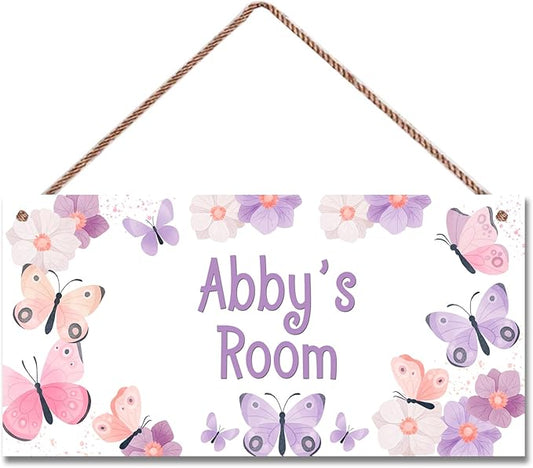 Personalized Signs Butterfly Hanging Sign for Little Man Cave, Motivational Hanging Plaque Sign Room Wall Art Decor, Flowers Nursery Decor for Girls Room Kids Playroom Classroom Décor