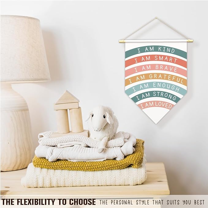 Positive Affirmations Wall Art for Kids,I Am Enough,Rainbow Inspirational Classroom Decor, I Am Kind Smart Brave Loved Nursery Banner, Bedroom Hanging Sign,Nursery Motivational School Wall Decor-B07