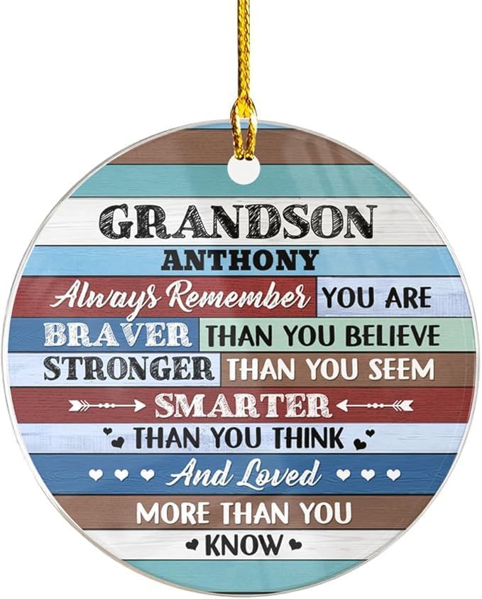 wowcugi Personalized Grandson Ornament for Christmas Tree Custom Inspirational Grandsons Acrylic Ornaments Xmas Tree Decorations Keepsake Gifts for Grandbaby from Grandparent Grandpa Grandma