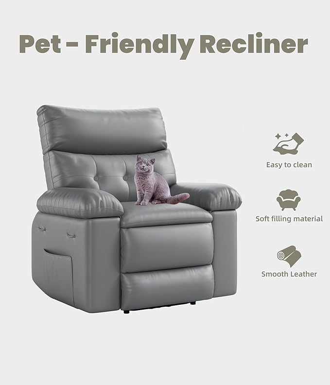 GarveeHome Extra Wide Recliner Chair - PU Leather Oversized Manual Recliner for Adults, Lazy Chair with 1.5X Sponge Comfort Arm and Back for Living Room, Bedroom