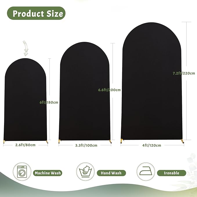 Black Arch Backdrop Cover, 6FT Spandex Fitted Wedding Arch Stand Covers Round Top Chiara Stretchy Arch Backdrop Cover for Christmas Birthday Party Ceremony Banquet Decoration