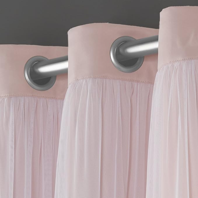 TOWN & COUNTRY LUXE Talia Double Layer Indoor Curtains, Sheer and Room Darkening Blackout, Grommet Top, Energy Efficient, 2-Pack Set, 52"x63", Rose Blush