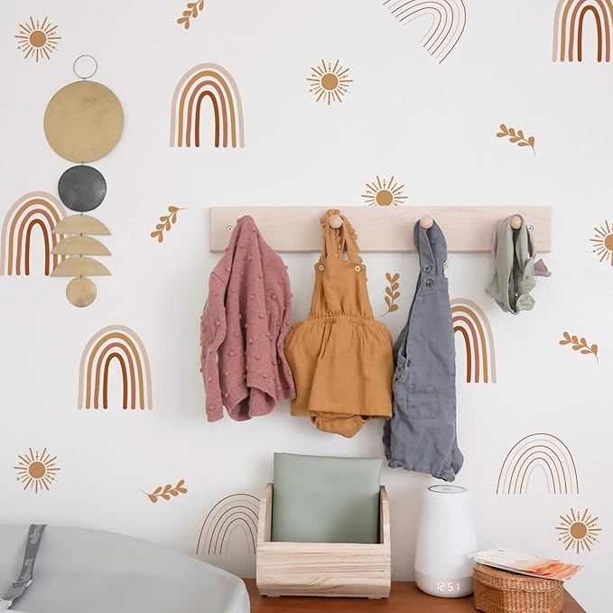 Boho Rainbow Sun Wall Decals, Nursery Room Decor, Removable Vinyl Stickers, Kids Bedroom Decorations