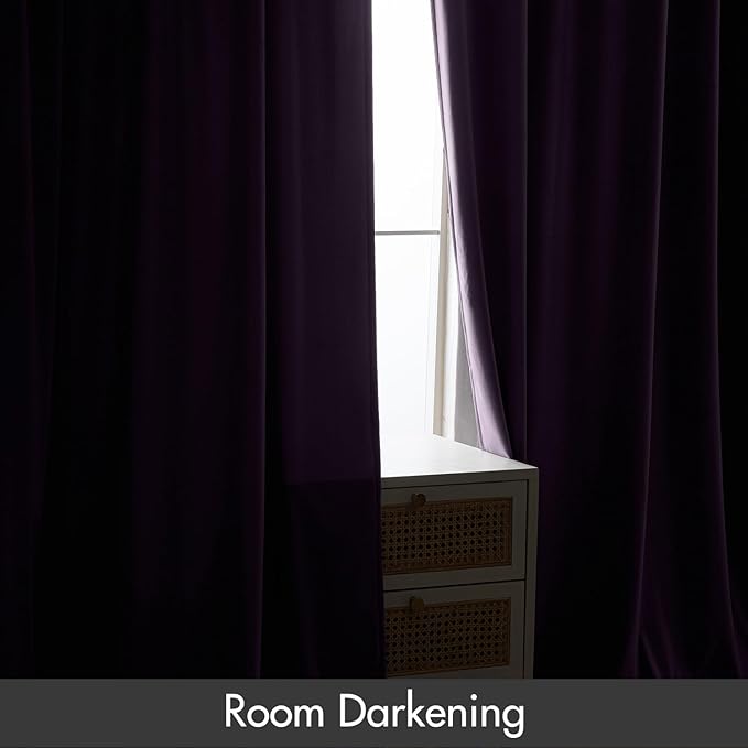 MIULEE Purple Velvet Curtains Thermal Insulated Blackout Curtain Drapes for Bedroom Living Room Darkening 90 Inches Long Curtains Panels Rod Pocket Set of 2