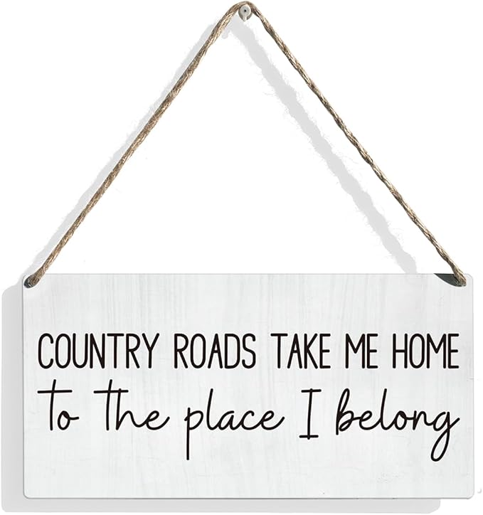 Vintage Country Roads Take Me Home Wall Sign Decor for Home Living Room Farmhouse Country Sign with Wood Wall Art Decor 12 × 6 Inch