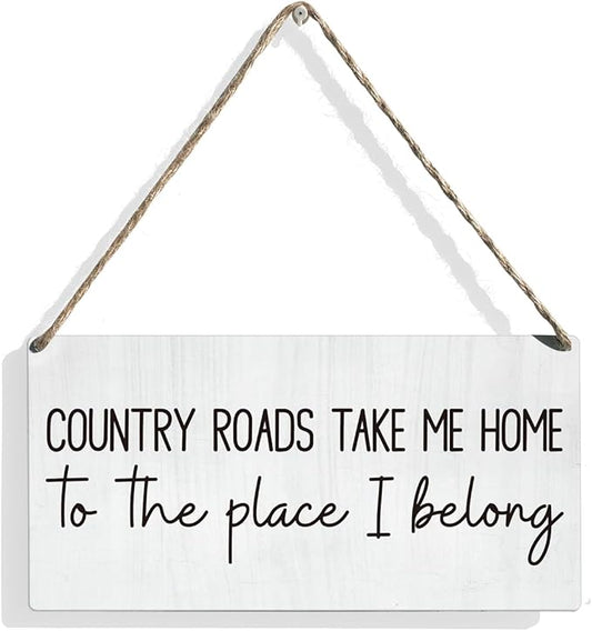 Vintage Country Roads Take Me Home Wall Sign Decor for Home Living Room Farmhouse Country Sign with Wood Wall Art Decor 12 × 6 Inch