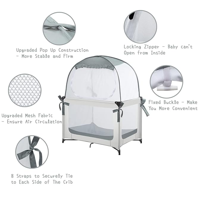 Baby Pack N Play Tent, Safety Tent to Keep Baby from Climbing Out, Baby Crib Canopy for Pack N Play, Mini Cribs & Playpens, Pop Up Design & See-Through Mesh