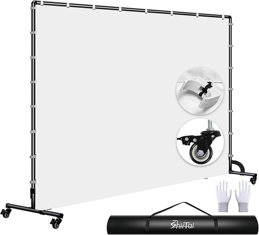 7x10ft White Photo Backdrop with Stand,Movable Photography Backdrop Stand Kit with Wheels and White Screen Backdrop Background for Photo Shooting,Video Recording，Events, Party