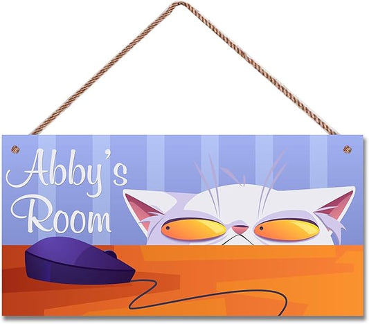 Personalized Sign, Cute Cat Sign, Cat and Mouse Wall Decor Custom Name Door for Kids Room Floral Nursery Art Plate For Boys Room Girls Bedroom Little Man Cave