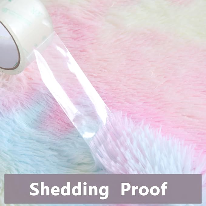 Rainbow Rugs for Girls Bedroom 3x5: Shag Fuzzy Area Rug for Kids Playroom,Pastel Plush Shaggy Carpet for Nursery Baby Toddler Dorm Room