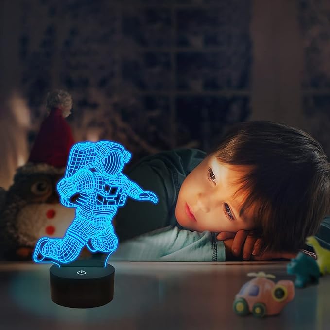 FULLOSUN Spaceman 3D Night Light, Astronaut Rocket Optical Illusion Lamp Birthday Gift Idea for Outer Space Fan Xmas, Living Room Decor Night Light with 7 Colors Changing
