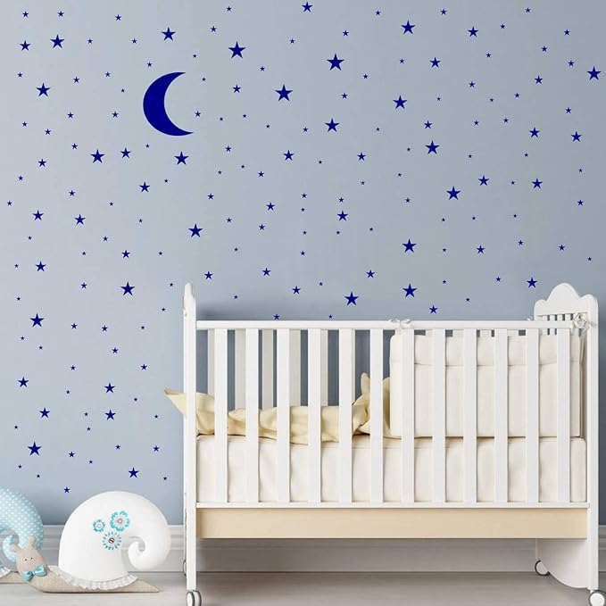 Moon and Stars Wall Decal Vinyl Sticker for Kids Boy Girls Baby Room Decoration Good Night Nursery Wall Decor Home House Bedroom Design YMX16 (Blue)