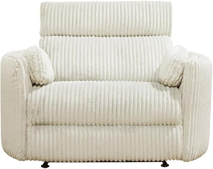Pemberly Row Mega Ivory XL Extra Wide Power Glider Recliner (Set of 2) with USB Charging Ports and 2 Comfort Pillows for Living Room
