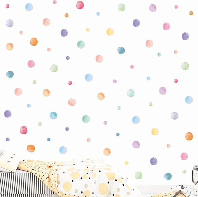 201 Pcs Watercolor Polka Dots Wall Decals, Peel and Stick Boho Rainbow Wall Stickers, Multicolor Circle Wall Decor,Pastel Colorful Round Decoration for Girls Bedroom Kids Nursery Classroom Playroom