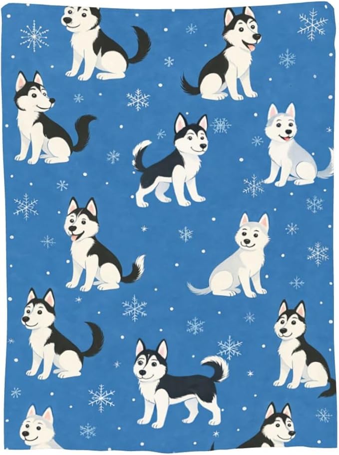 Cute Husky Blanket Huskies Dog Pattern Throw Blanket Soft Cozy Fleece Fuzzy Plush Warm Stuff Puppy Bedding Blankets Gifts for Husky Lover Boys Girls Kids Adult Men Women 50"X60"