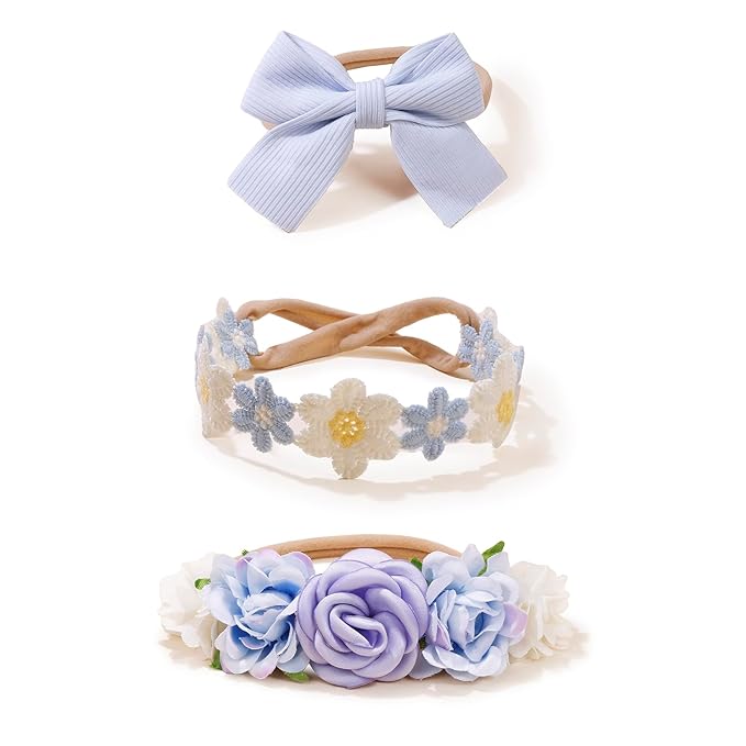 OOSAKU Baby Girl Flower Headbands Set Elastic Floral Headbands 6pcs Soft Nylon Hair Band for Newborn Toddler Hair Accessories (XKFD006)