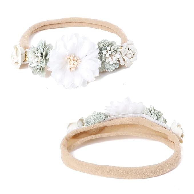 Baby Girl Floral Headband Nylon Flower Crown Elastic Hairband 3pcs Hair Accessories Gift for Girls (32#)