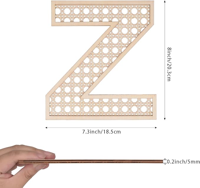 Wooden Rattan Letters 8 inch Wood Letters Z for Wall Decor Crafts Boho Nursery Decor for Baby Shower Wedding Bedroom Name Signs Large Rustic Letter Home Decoration
