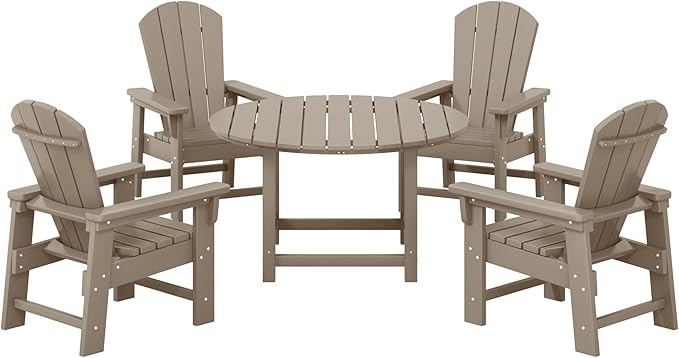 Costaelm Paradise Kids 5-Piece HDPE Outdoor Patio Round Dining Table and Chairs Set, Weathered Wood
