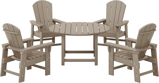 Costaelm Paradise Kids 5-Piece HDPE Outdoor Patio Round Dining Table and Chairs Set, Weathered Wood