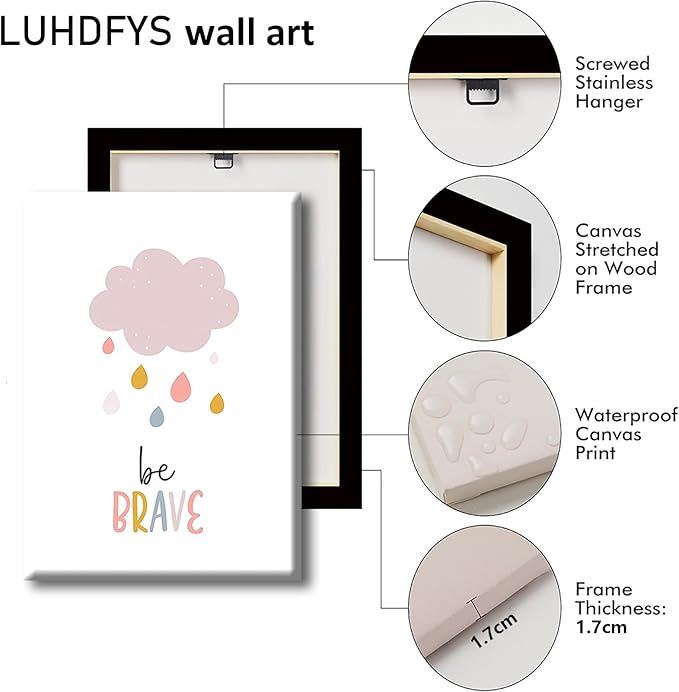 LUHDFYS Boho Rainbow Nursery Wall Art,Dream Big Canvas Print,Rainbow Sun Cloud Inspirational Poster,Wrapped Canvas Kids Room Decor