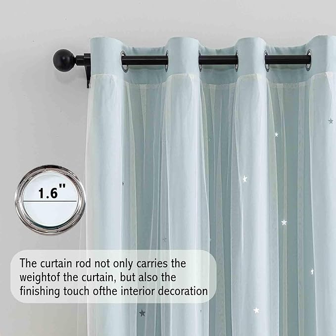 Anytime Romantic Kids Curtain,Hollow-Out Stars Window Curtain Double Layer Blackout Curtains for Girls Bedroom Kids Room 2Panel,(W52 x L84,Light Blue)