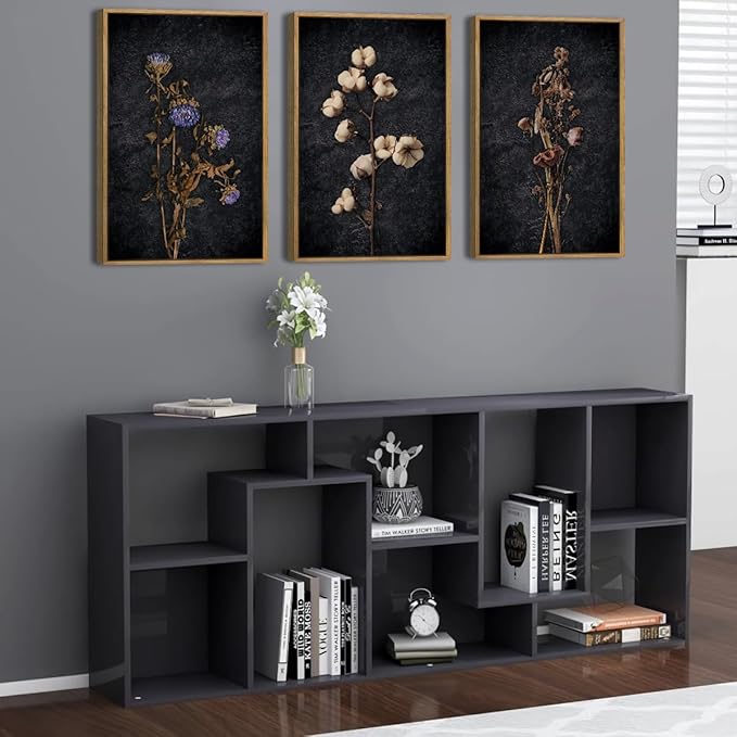 Anyzal Large Dark Moody Wall Art Framed Black Dried Floral Wall Decor Vintage Wildflower Artwork Prints for Living Room Bedroom Office 16x24 Inch Set of 3