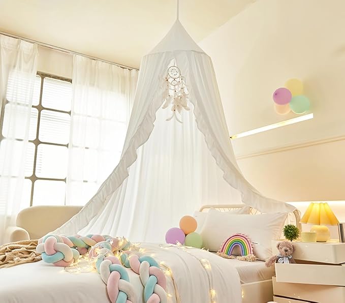 Mengersi Bed Canopy for Girls, White, Modern Style, 5"W x 5"L 94.5"H