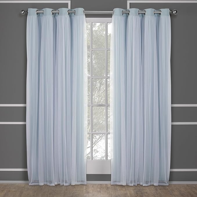 TOWN & COUNTRY LUXE Talia Double Layer Indoor Curtains, Sheer and Room Darkening Blackout, Grommet Top, Energy Efficient, 2-Pack Set, 52"x108", Aqua