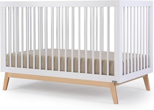 dadada Baby Soho 3 in 1 Convertible Wooden Crib to Toddler Bed - Made in Italy, GREENGUARD Gold Certified, Baby-Safe Finish, Sustainable Beech Wood, Modern Design, 3 Adjustable Heights (White/Natural)
