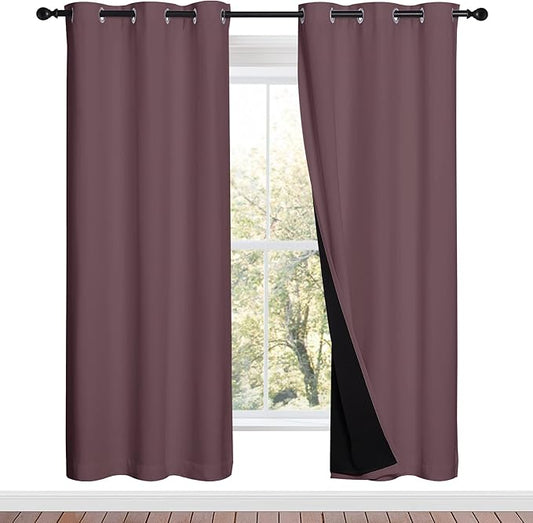 NICETOWN 100% Blackout Window Curtain Panels, Full Light Blocking Drapes with Black Liner for Nursery, 72-inch Drop Thermal Insulated Draperies (Dry Rose, 2 Pieces, 42-inch Wide Per Panel)