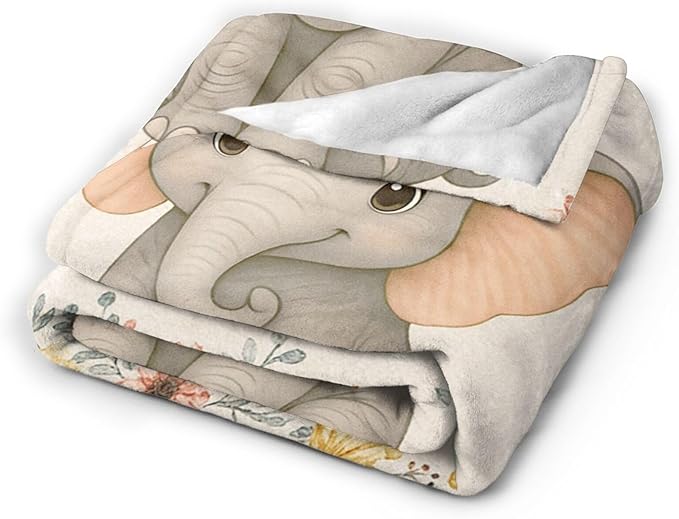 Elephant Blanket Cute Elephant Floral Throw Blanket Soft Cozy Fleece Fuzzy Plush Warm Stuff Animal Bedding Nursery Toddler Baby Blankets Gifts for Boys Girls Kids Adult Men Women 40"X50"